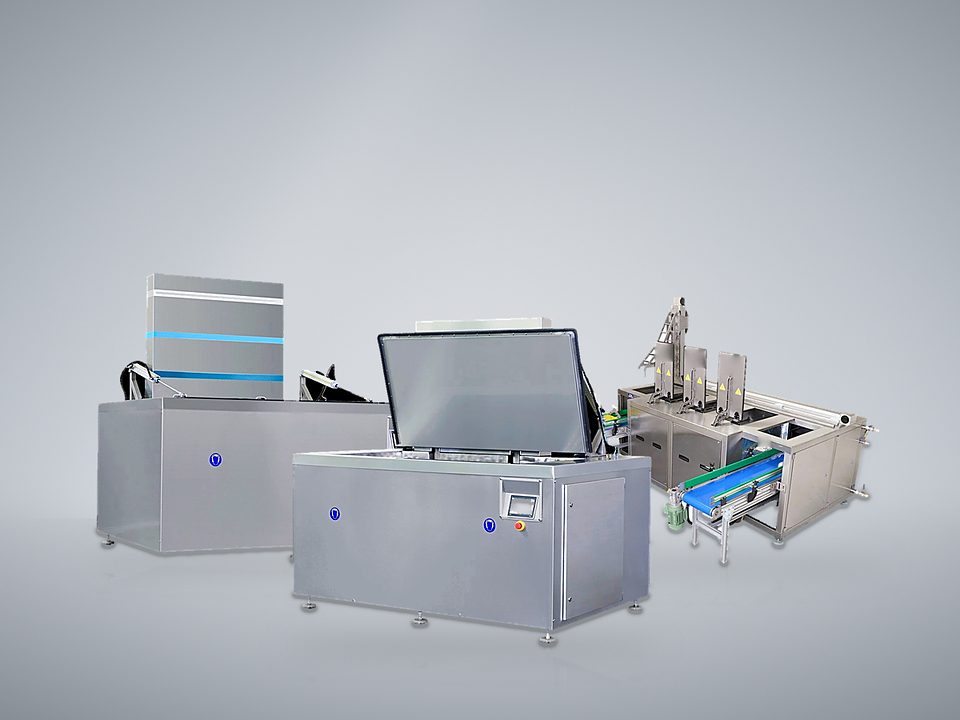 Two Phibo industrial ultrasonic cleaners and an ultrasonic cleaning line